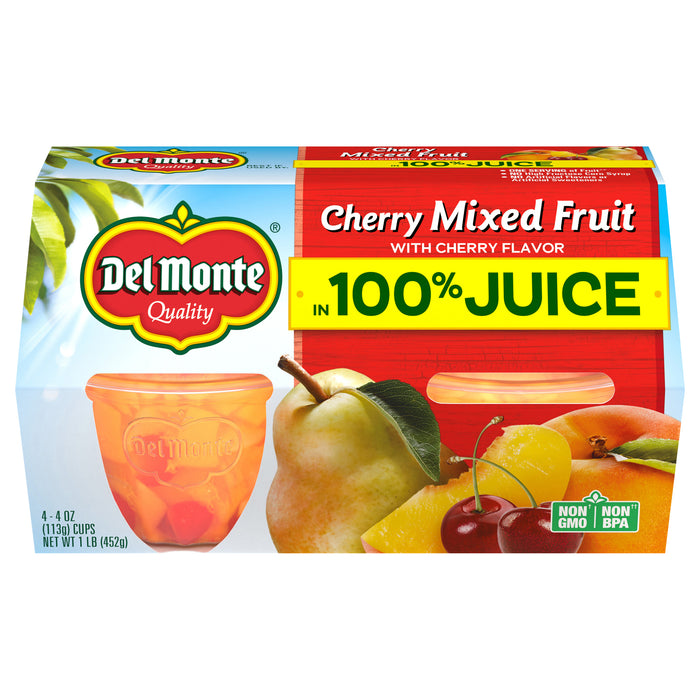 Del Monte Cherry Flavored Mixed Fruit in 100% Juice Fruit Cup Snacks 4-4 oz. Cups