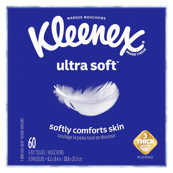 Kleenex Ultra Soft, Soft Facial Tissue, 1 Cube Box, 60 Tissues per Box, 3-Ply (60 Total Tissues)