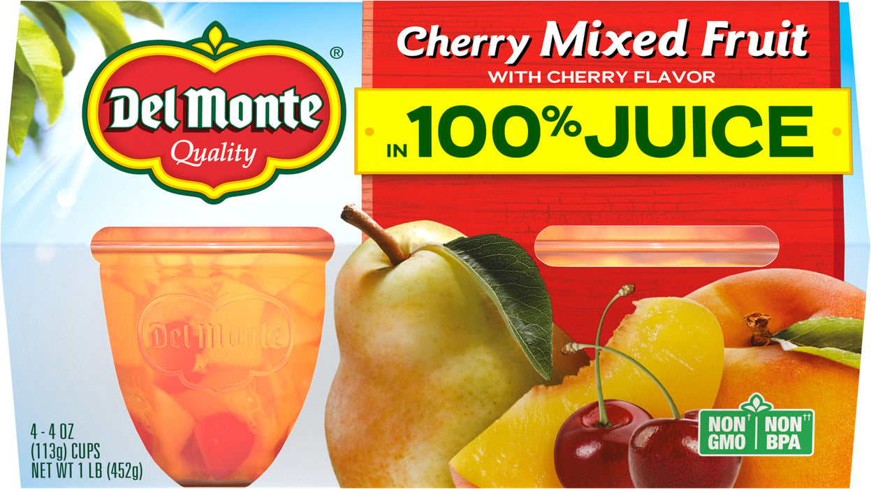 Del Monte Cherry Flavored Mixed Fruit in 100% Juice Fruit Cup Snacks 4-4 oz. Cups