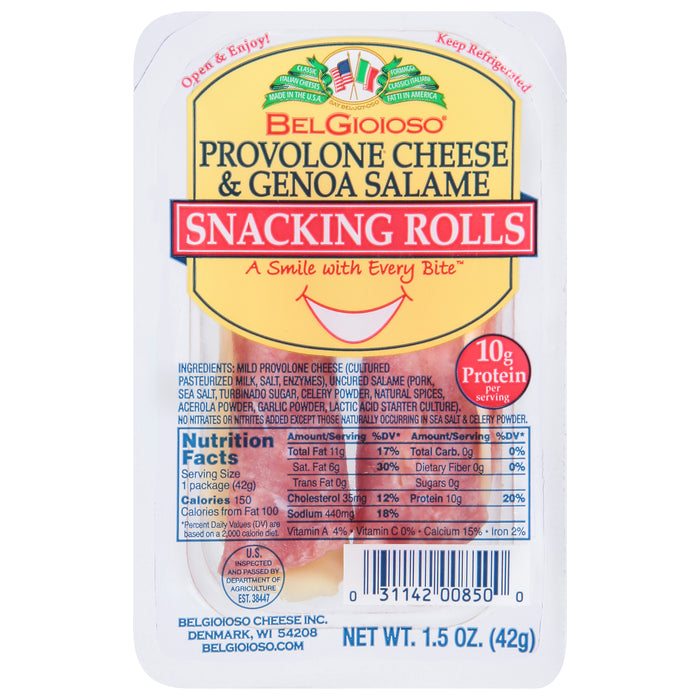 BelGioioso Provolone Cheese & Genoa Salame Snacking Rolls 1.5 oz
